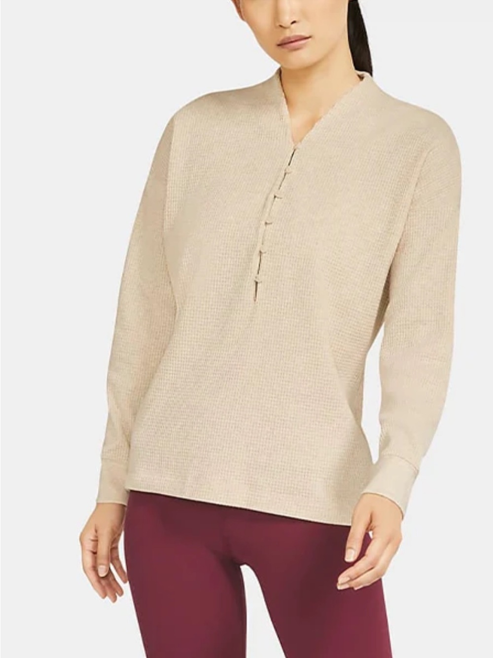 Nike Yoga Waffle V Neck Cozy Casual Pullover Dri-Fit